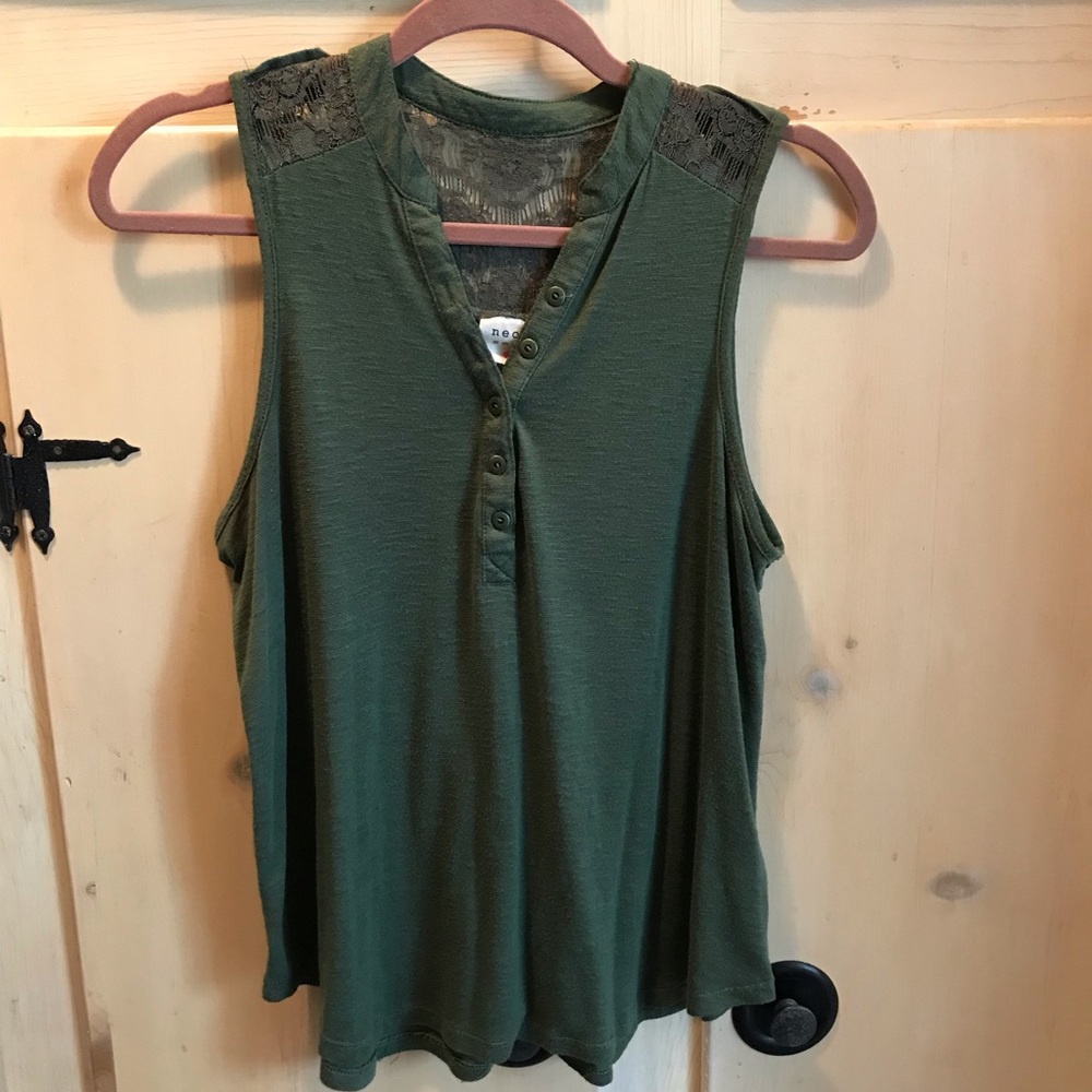 Olive Green Tank Top with Buttons